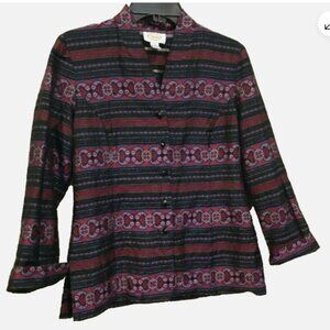 Talbots Womens Petites 4P Button Front Suit Jacket Top Blouse Silk Burgundy Navy